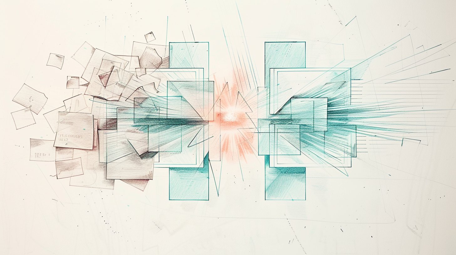 Illustration zum Blogartikel: How AI Transforms Requirements Engineering: From Vague Ideas to Actionable Tickets. Thematische Brand-Illustration im Colored-Pencil-Sketch-Stil, passend zum Artikelthema