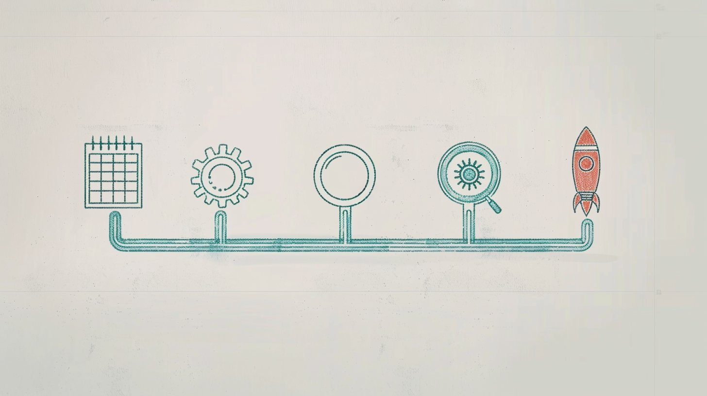 Illustration zum Blogartikel: My AI Coaching Roadmap: What Happens in 4 Weeks. Thematische Brand-Illustration im Colored-Pencil-Sketch-Stil passend zum Artikelthema
