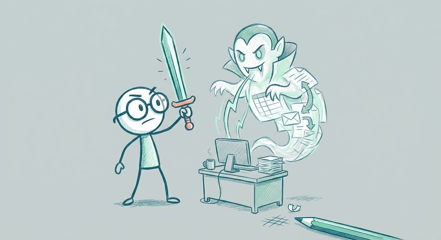 Illustration: Sinnvampire: Aufgaben, die nicht nur Zeit kosten, sondern den Sinn aus der Arbeit saugen