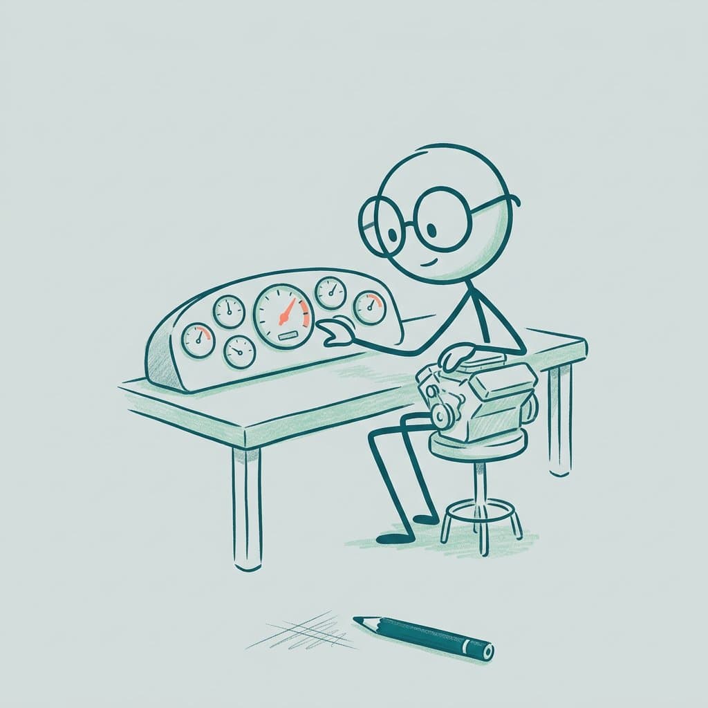 Illustration: LLMOps for SMEs, the dashboard of an AI solution with six gauges